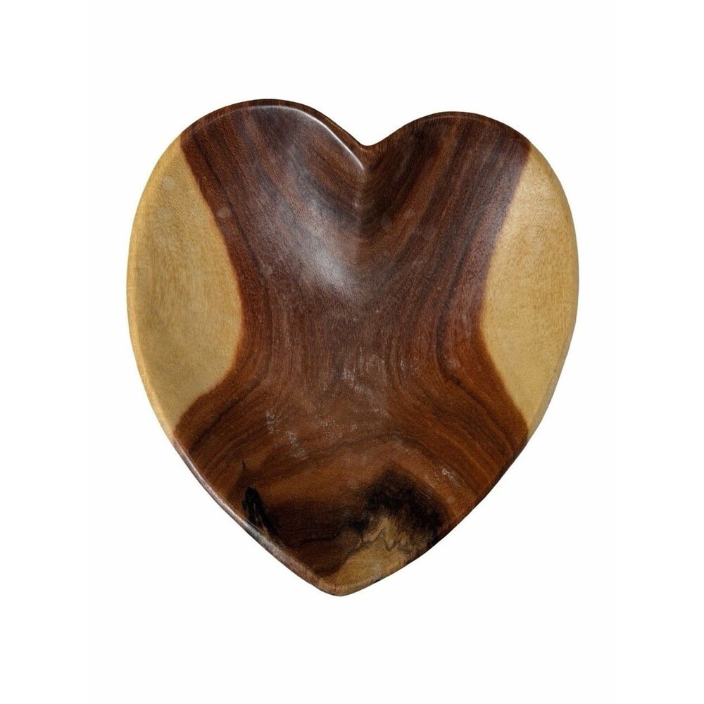 Heart Shaped Natural Wood Bowl Trinkets Serving Tray, Bowl, Jewelry Holder 7"